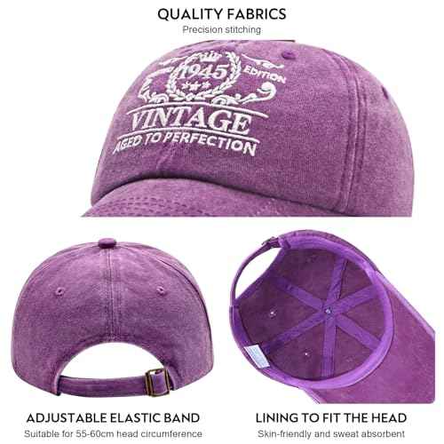 80th Birthday Gifts for Men Women, 80th Birthday Decorations, Adjustable Washed Cotton Embroidered Baseball Caps