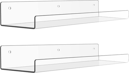 Upsimples Acrylic Floating Shelves - Versatile Wall Organizer for Bathroom, Bedroom, or Living Room | Clear, 15" - 2 Pack