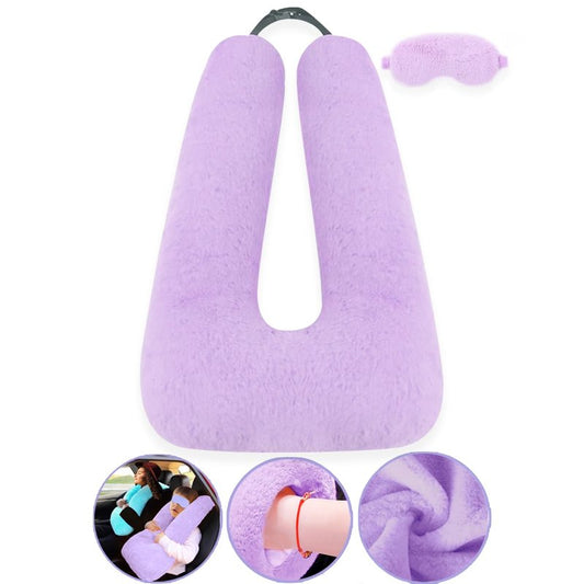 Sexysamba Travel Pillow with Sleep Mask Set Car Pillow Kids Travel Pillow for Sleeping U Shaped Car Seat Pillow Head Neck Body Support for Kids and Adults Road Trip Accessories,Purple