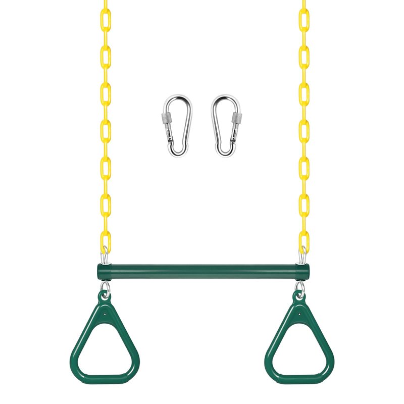 LadyRosian Gym Rings Trapeze Swing Bar 16", Heavy Duty 47" Chain Swing Set Accessories with Locking Carabiners, Monkey Bars for Backyard, Playground, Playroom