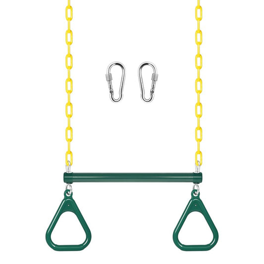 LadyRosian Gym Rings Trapeze Swing Bar 16", Heavy Duty 47" Chain Swing Set Accessories with Locking Carabiners, Monkey Bars for Backyard, Playground, Playroom