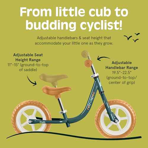 Retrospec Cub Toddler Balance Bike for Ages 18 Months - 3 Years - 12in No-Pedal Beginner Bicycle with Adjustable Seat, Puncture-Proof Tires & Safe Low Frame Design