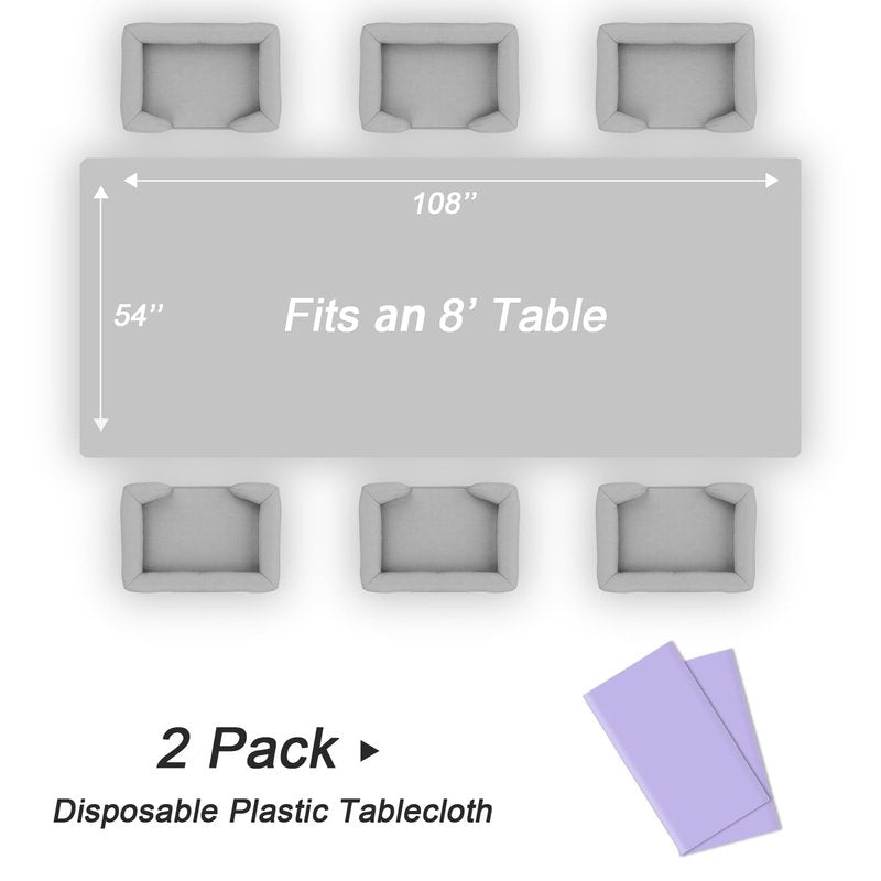 QIKSION Lavender Plastic Table Cloth Disposable 2 Pack, 54 x 108 Inch Tablecloths for Birthday Party Supplies, Easter Decorations, Light Purple, Pastel, Lilac Rectangle Table Cover