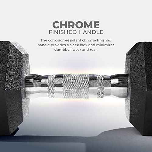 Sunny Health & Fitness Hex Style Dumbbell 5 LBS TO 50 LBS Chrome Handles, Hand Weight for Strength Training, Home Gym, Exercise, Workout Equipment Multiple Size Options