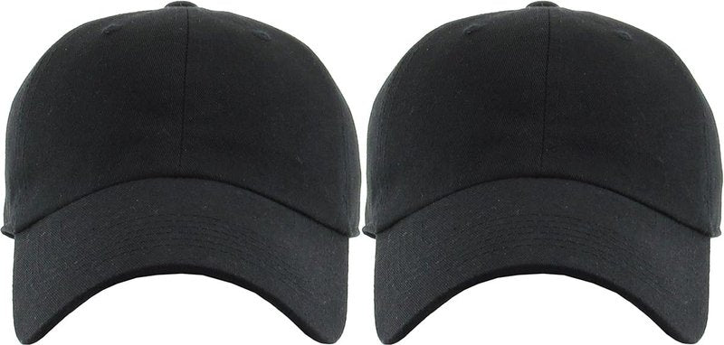 KBETHOS Classic Cotton Dad Hat Bundle Adjustable Unconstructed Plain Cap (One Size, Black + Black (2 Pack))