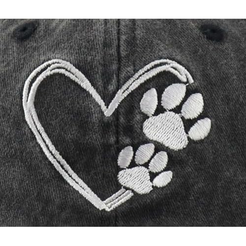 Dog Paw Print with Love Heart Hat for Women Men, Adjustable Embroidered Cotton Dog Lovers Baseball Cap