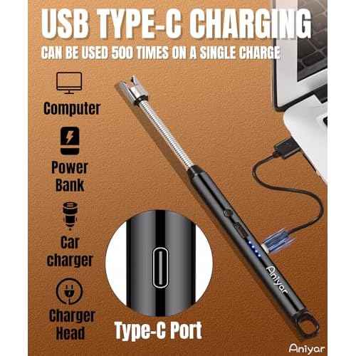 Christmas Stocking Stuffers - 3 Pack Electric Lighter with 360¡Æ Flexible Neck & LED Display, Birthday Gifts for Women Mom Men Wife, Rechargeable USB Arc Long Candle Lighters for Candle Camping BBQ