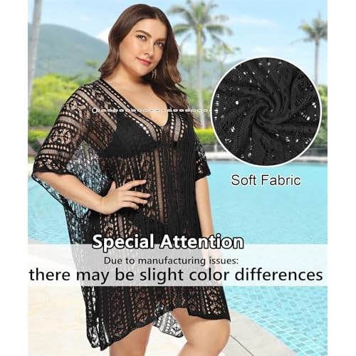 Swimsuit Coverup for Women Plus Size Knit Crochet Bathing Suit Cover Ups Hollow Out Outfits Beach Cover Up Bikini Dress