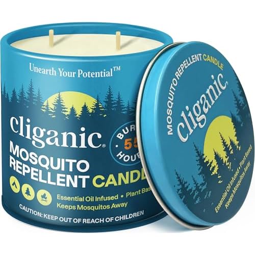 Cliganic Natural Mosquito Repellent Candle (Large 16oz) | Citronella, DEET Free, Essential Oil Infused for Outdoor, Camping | Burns 55 Hours