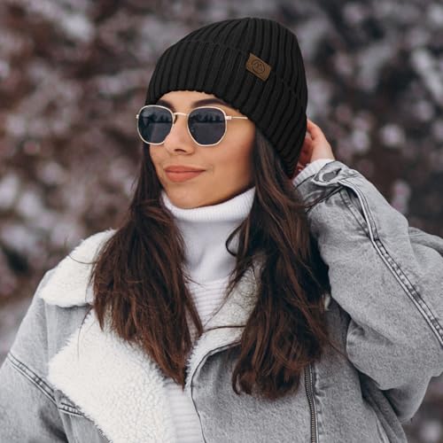 Durio Men Silk Lined Beanie - Unisex Winter Hats Double Layered Stylish Knited Cuffed Plain Hat Ski Snow Hat