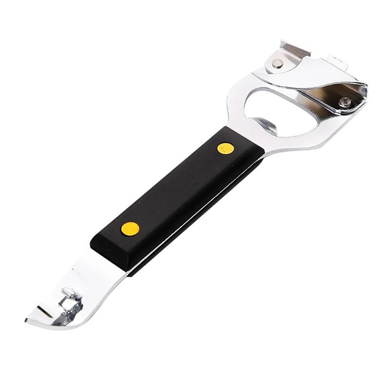 Zemcxney 4-in-1 Can Punch Bottle Opener Classic Stainless Steel Manual Can Opener for Liquid with Cap Catcher, Can Tapper Church Key for Camping and Traveling 1 Pack