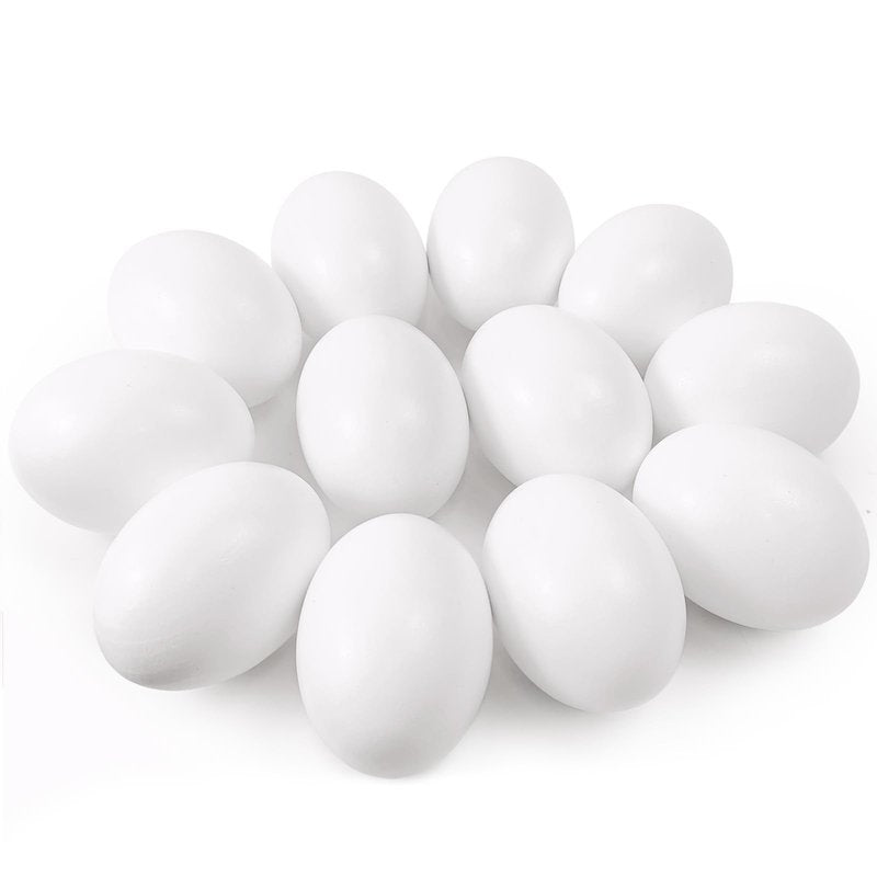 QMET 12 Pieces White Wooden Fake Eggs, Wood Eggs for Easter Crafts & DIY Decorations