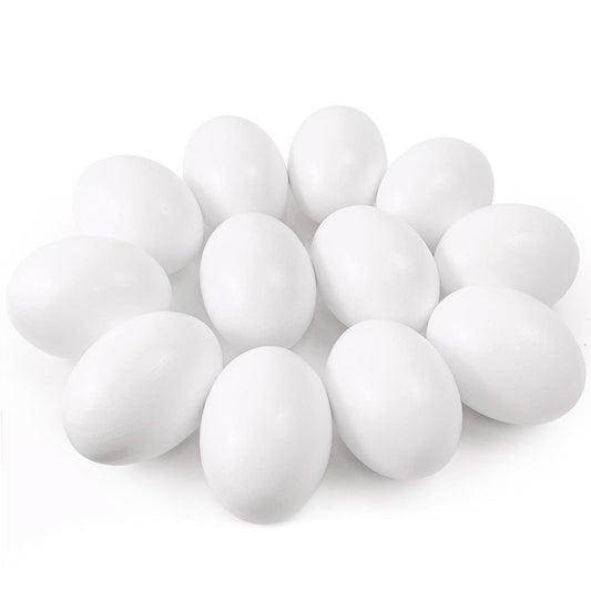 QMET 12 Pieces White Wooden Fake Eggs, Wood Eggs for Easter Crafts & DIY Decorations