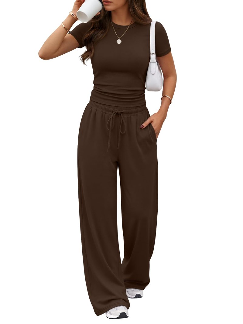 Trendy Queen Womens 2 Two Piece Set 2026 Summer Workout Vacation Gym Clothes Fall Fashion Lounge Matching Airport Travel Outfit Resort Wear Fitness Athleisure Clothing