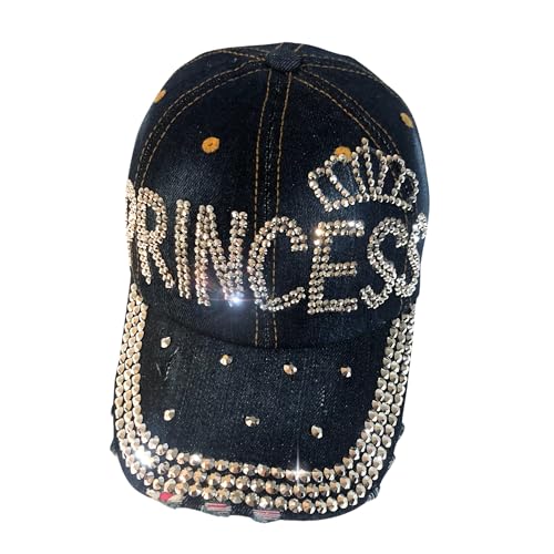 Popfizzy Bling Hat for Women, Rhinestone Baseball Cap, Bedazzled Distressed Denim Hats, Birthday Gifts for Women, Adjustable