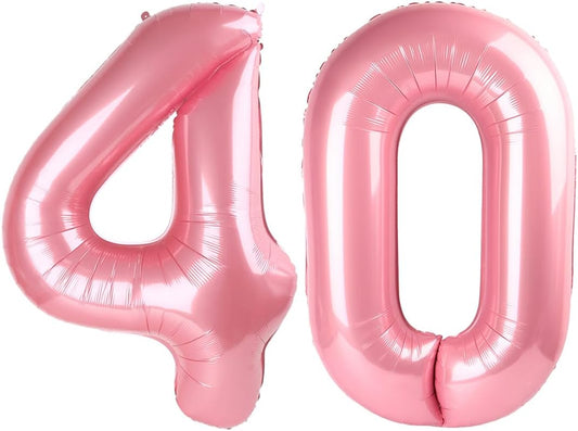 Number Balloons 40 - 40 Inch Pastel Pink Foil Decorations for 40th Birthday & Engagement Celebrations