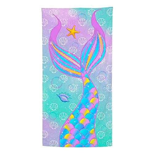 Bonsai Tree Mermaid Beach Towel, Microfiber Bath Towel for Girls and Women, Teal Tail Scale Sand Free Quick Dry Travel Towels for Kids Yoga Sports 30" X 60"