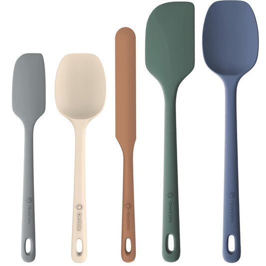 ChefAide 5 Pieces Silicone Spatula Set, Food Grade Rubber Spatula, Upgrade Strong Handle with Ergonomic Grip, Heat Resistant Up to 600°F for Nonstick Cookware, Cooking