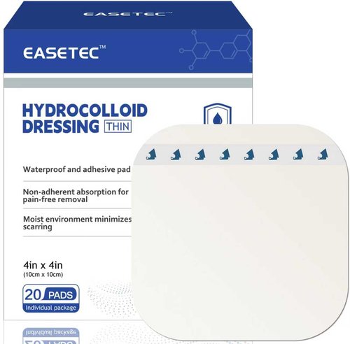 EASETEC 4"x4" Hydrocolloid Bandages 20 Packs, Thin Self-Adhesive Hydrocolloid Wound Dressing, Waterproof Patch for Bedsores, Ulcers & Surgical Incisions