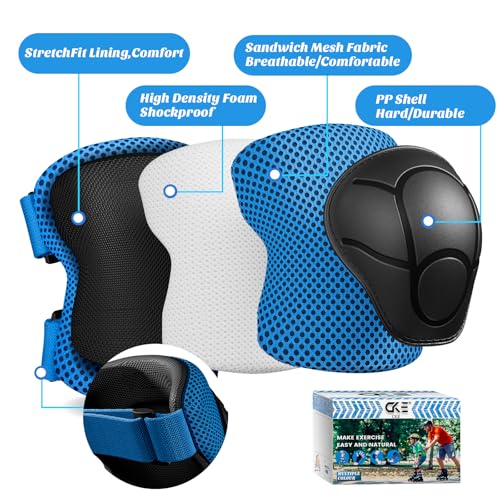 Knee Pads for Kids Knee Pads and Elbow Pads Toddler Protective Gear Set Kids Elbow Pads and Knee Pads for Girls Boys with Wrist Guards 3 in 1 for Skating Cycling Bike Rollerblading Scooter-Blue M