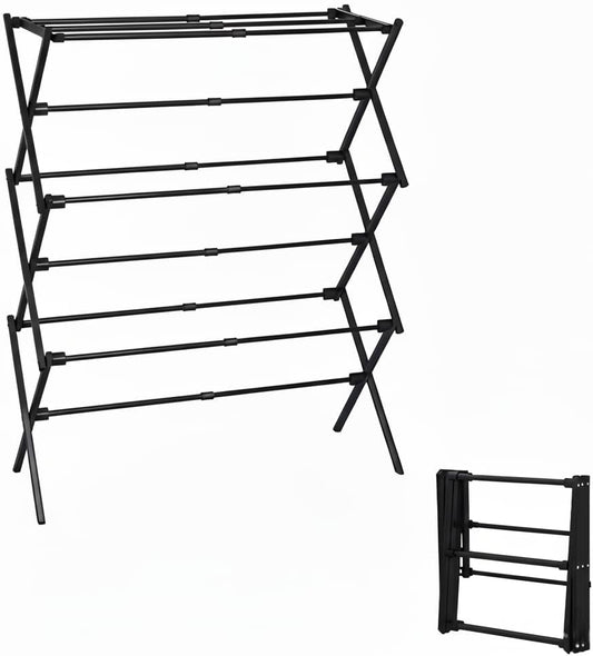 Regine Folding Clothes Drying Rack - 3-Tier Collapsible Laundry Dryer for Indoor & Outdoor Use | Black