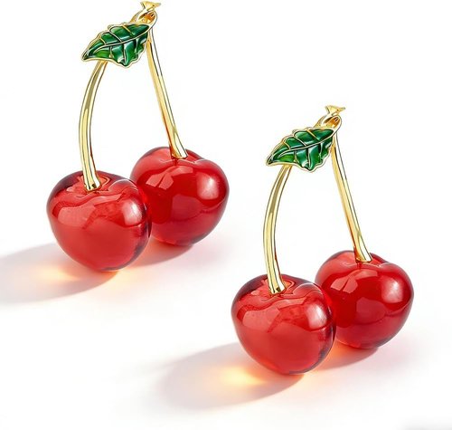 DICOSMETIC Glass Cherry Figurines - Red Crystal Fruit Ornaments for Home & Office Decor | 2-Piece Set