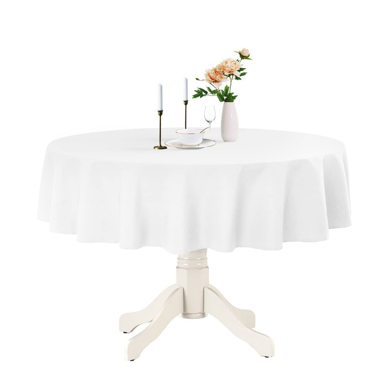 Romanstile Round Waterproof Tablecloth, Stain Resistant Washable Table Cloths Wrinkle Free Polyester Table Covers for Kitchen Dining Party Wedding Indoor and Outdoor - White, 48 Inch