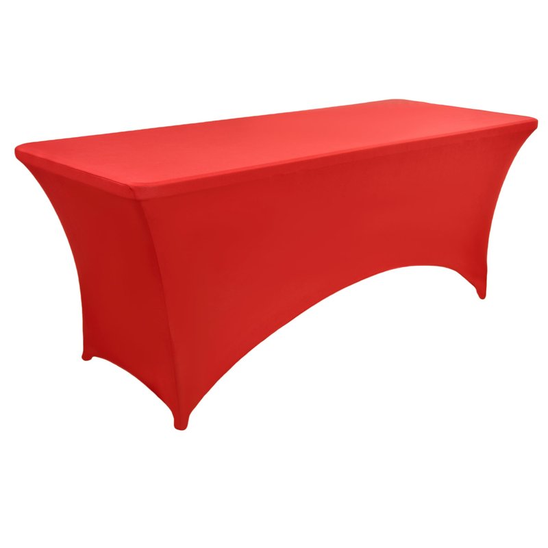 ZarzaaSik 10-Pack 8ft Red Spandex Table Covers for Rectangle Folding Tables - Washable Elastic Tablecloth - Ultimate Fitted Table Protector for Parties, Trade Shows, Banquet, and Wedding