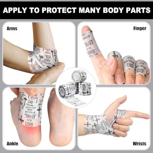 Geiserailie 4 Pcs Cross Tape Christian Athletic Tape 2 Inches x 14.8 ft Elastic Sport Wrist Wrap Jesus Self Adhesive Bandage for Baseball Soccer Football Boxing Tennis Gymnastic Sports Church Gifts