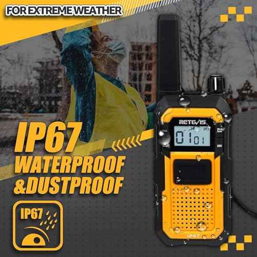 Retevis RB48 Waterproof Walkie Talkies, Heavy Duty Two Way Radio, Advanced Triple Proof, Vibration Call, USB-C, SOS,2000mAh, NOAA, 2 Way Radio(2 Pack) Yellow