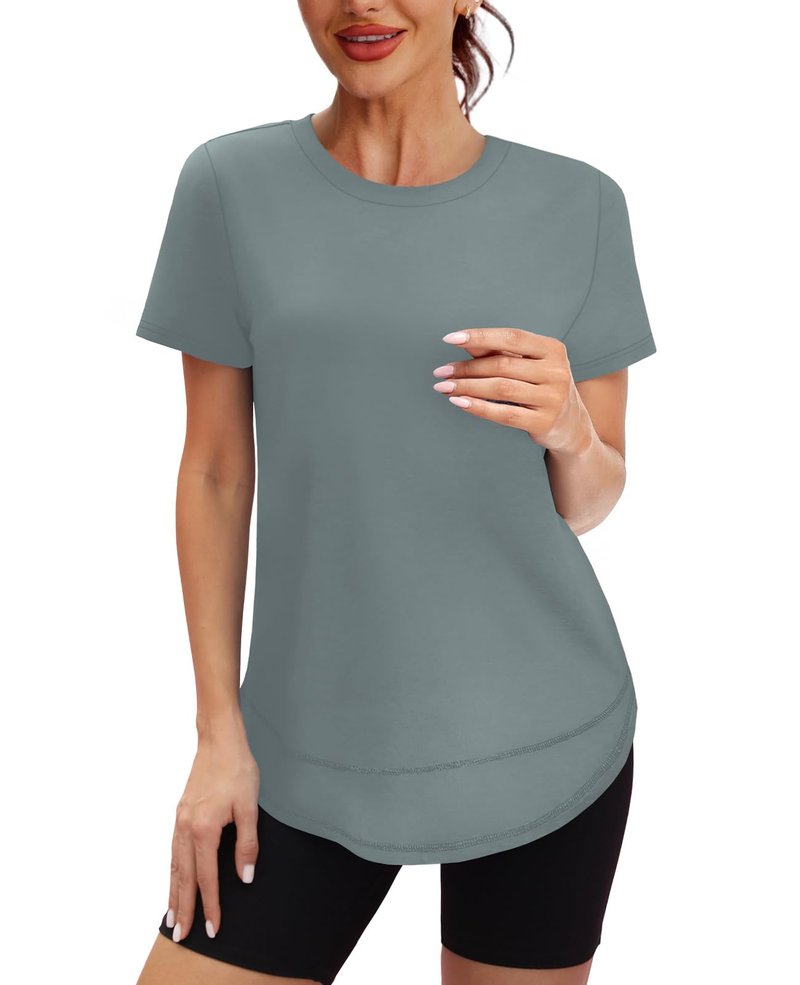 Spring Summer Tops for Women Short Sleeve Hiking Shirts Athleisure Golf Shirt Beach Fashion Curved Hem Loose Fit Blue XXL