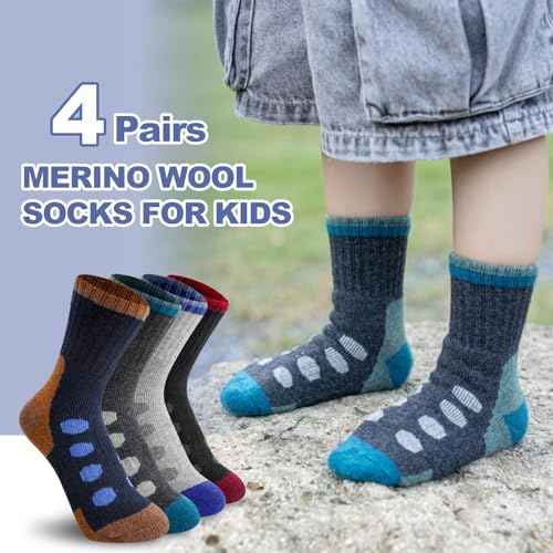 BISOUSOX Kids Wool Socks Boys Socks 10-12 Years Old Soccer Baseball Youth 6-8 Thermal Hiking Boot Crew Cushion Sock Gift