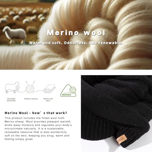 TOP-EX DryKnit¢â Winter Waterproof Merino Wool Visor Beanie Hat with Brim for Men Women, Knit Cap Stocking Warm Fleece Lined