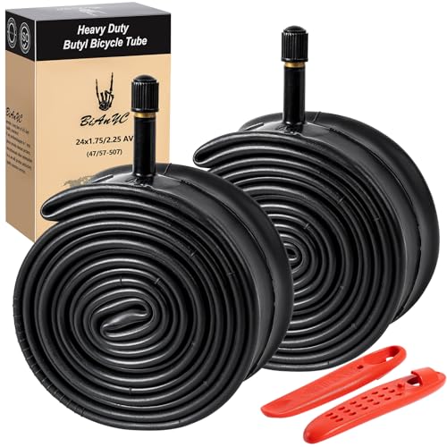 Heavy Duty 24x1.75/2.25 Bike Tube AV32mm Schrader Valve 45/57-507 Inner Tube 24 Inch Compatible with 24 x 1.75 24x1.90 24x1.95 24x2.0 24x2.10 24x2.125 24x2.25 Bike Bicycle Tire Tube 1PC/2PCS