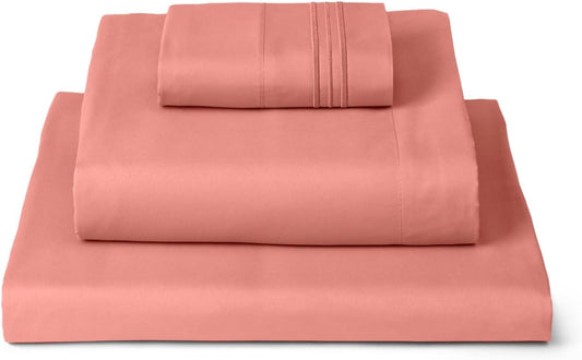 Mellanni Twin Sheets Set - 3 PC Luxury Bedding Collection - Extra Soft, Cooling, Wrinkle Resistant | Coral