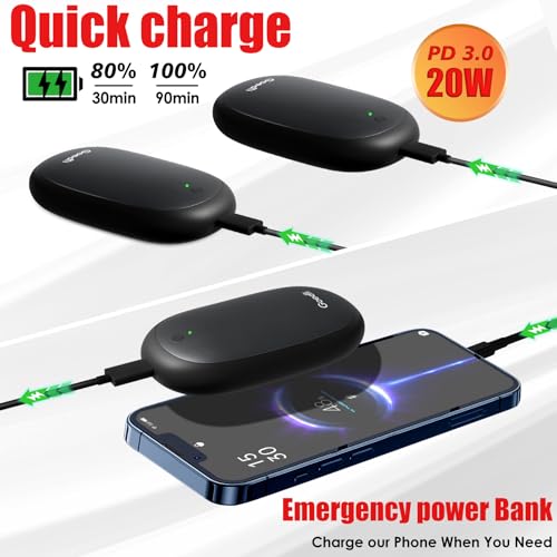 AI Hand Warmers Rechargeable 2 Pack, 12000mAh Electric Hand Warmers, AI Smart Chips 20Hrs Long Safe Heat, PD 3.0 20W, Portable Pocket Heater Gifts for Christmas, Outdoor