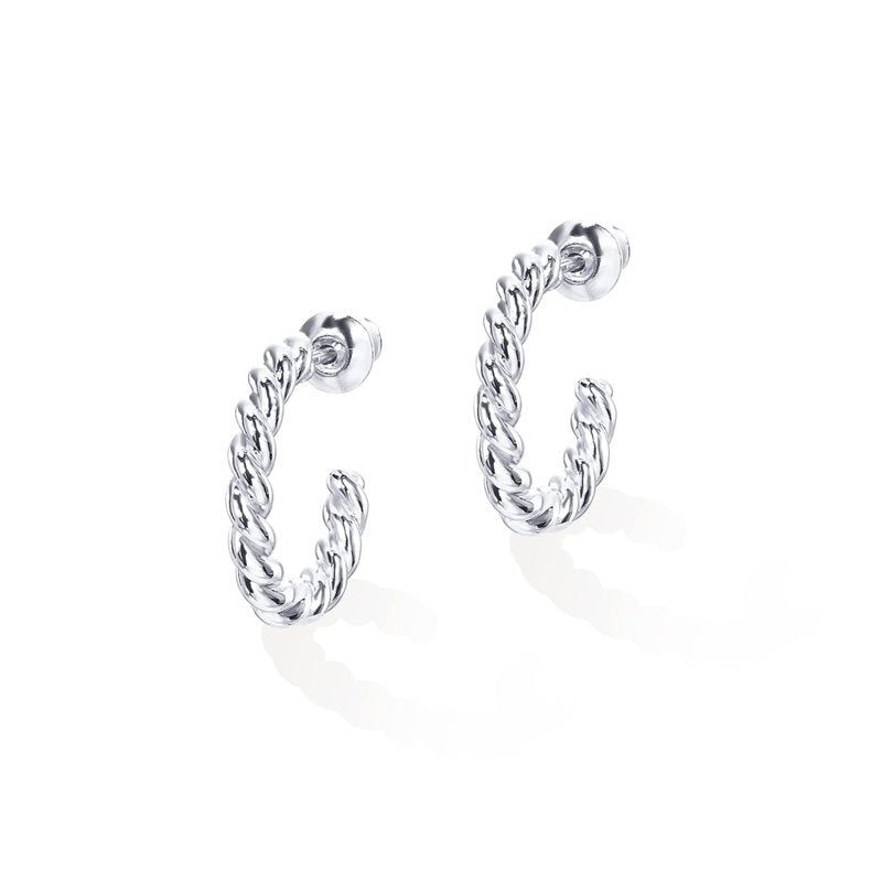 PAVOI 14K Gold Plated 2.5mm Twisted Rope Round Hoop Earrings (16 Millimeters, White Gold Plated)