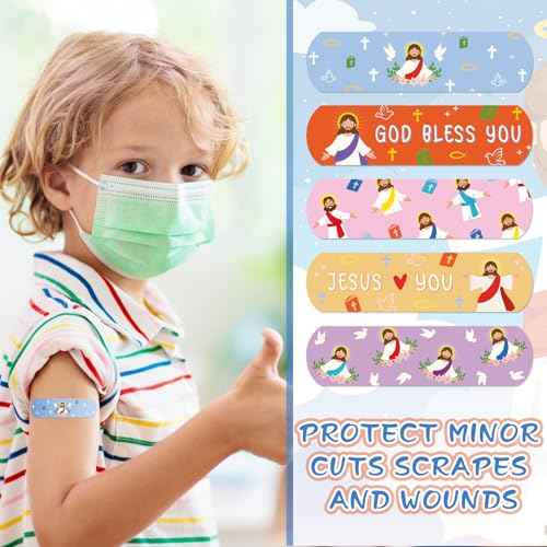 Geiserailie 400Pcs Jesus Colorful Cartoon Adhesive Bandages Jesus Kids God Bless You Waterproof Breathable Bandages Pack for Children(Jesus)