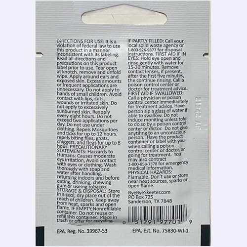 Insect Repellent,Towellette Wipes DEET Free 20% Picaridin (10 Pack) Tell Your Bye Bye Skeeter Story