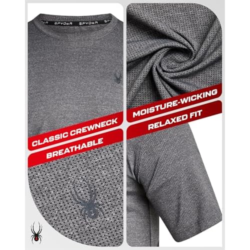 Spyder Mens Athletic Shirts - Moisture Wicking Short Sleeve Crewneck Workout Shirts for Men - Relaxed Fit Mens Shirts for Gym