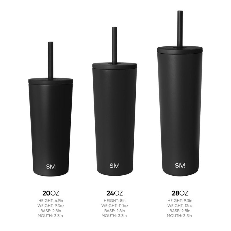 Simple Modern Classic Tumbler with Straw Lid | Insulated Iced Coffee Cup Reusable Stainless Steel Water Bottle Travel Mug | Gifts for Women Men Her Him | 24oz | Midnight Black