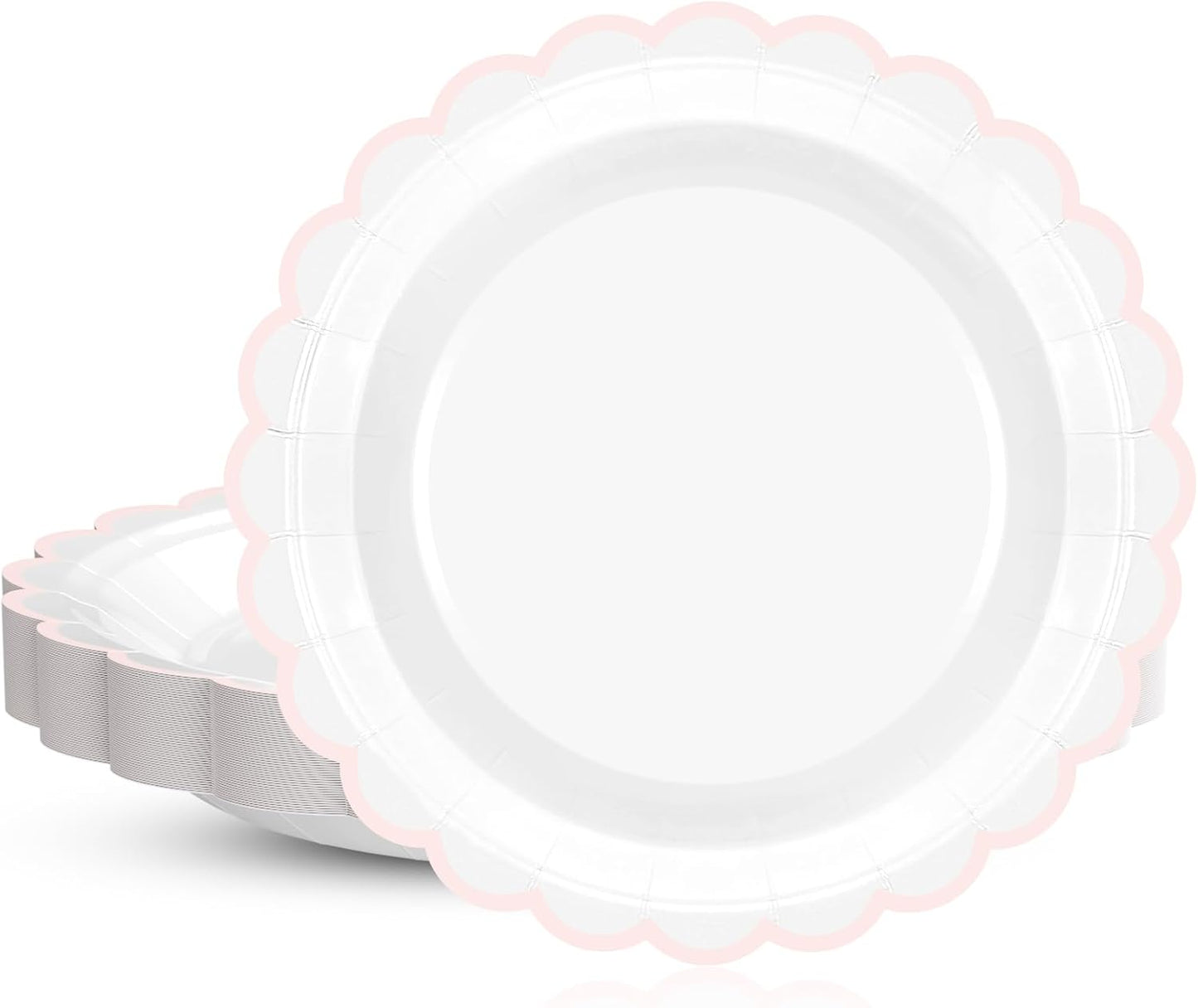 Regine Switzerland 30 Pcs Pink & White Paper Plates - 7 Inch Scalloped Design for Parties & Events