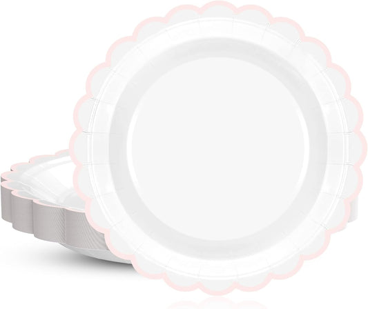 Regine Switzerland 30 Pcs Pink & White Paper Plates - 7 Inch Scalloped Design for Parties & Events