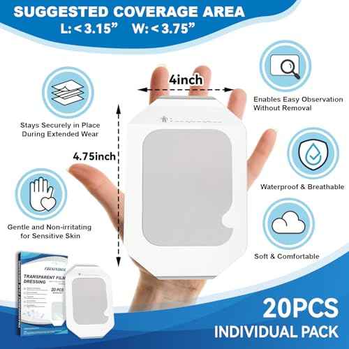 FRESINIDER Transparent Film Dressing 4¡± x 4.75¡± (20 Pack) ? Waterproof Shower Bandages, Breathable Clear Wound Cover with Border for IV Shield, Post-Surgery Care & Tattoo Aftercare