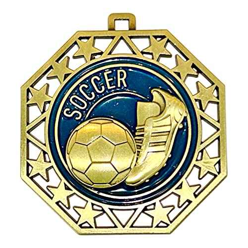 Express Medals Soccer Gold Medals Trophy Award with Neck Ribbons EMDC214Soccer - (Pack of 10)