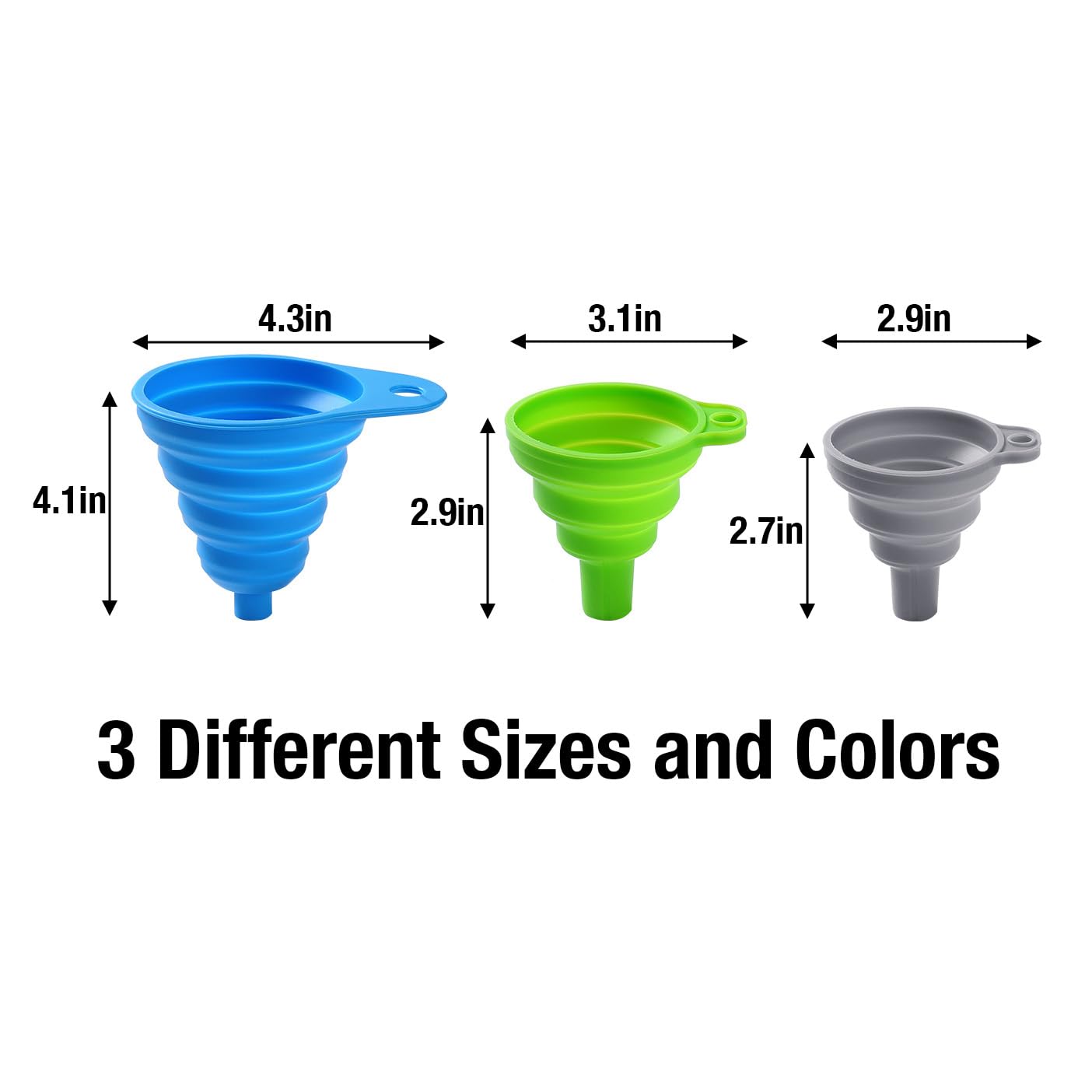 Skiennix Silicone Collapsible Funnels - 6 Pack Kitchen Set for Easy Filling | 3 Small & 3 Large, Food Grade