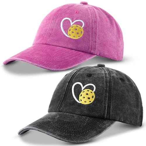 Hercicy 2 Pcs Baseball Cap for Women Men Retro Adjustable Fashion Sun Embroidered Heart Golf Hat for Hiking Travel Pink Grey