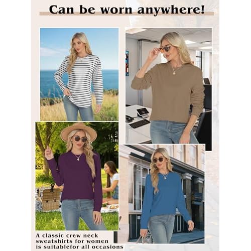 AURUZA Sweatshirt for Women Long Sleeve Crewneck Sweatshirt Women Causal Loose Fit Pullover Tunic Top Fall Clothes Shirts