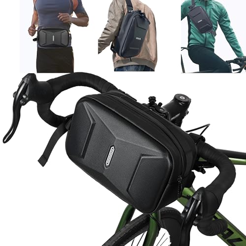 Bike Handlebar Bag, EVA Waterproof Bike Front Bag, 3.2L Bicycle Frame Storage Bag Waist Shoulder Bag, Bike Pouch for Road Mountain Bicycle Cycling Travel Hiking