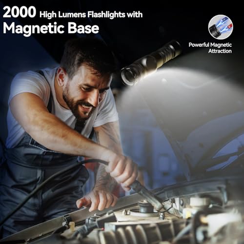 Flashlight Rechargeable 2000 High Lumens Ultra-Bright Covers 3200 ft©÷ Focus Up to 3900 feet,IPX7 Waterproof Tactical LED Flashlight with COB SideLight & Magnetic Base for Camping Home Emergency